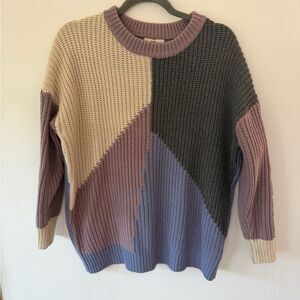 Entro Color-Block Boho Long Sleeve Crew Neck Sweater Top size large